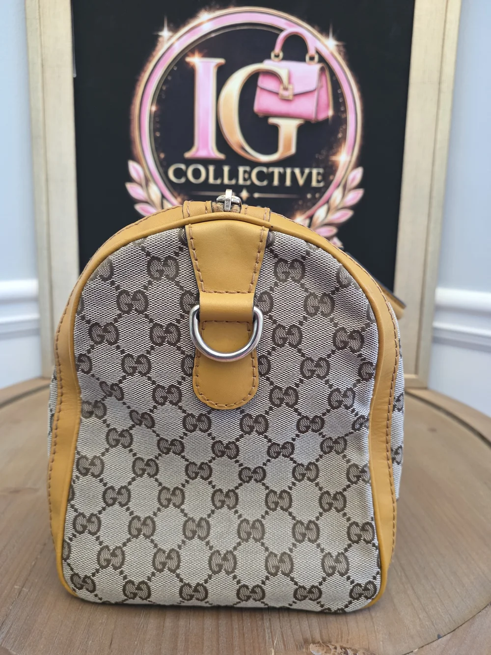 Gucci Vintage Web Medium Boston GG Canvas Yellow Green Bag